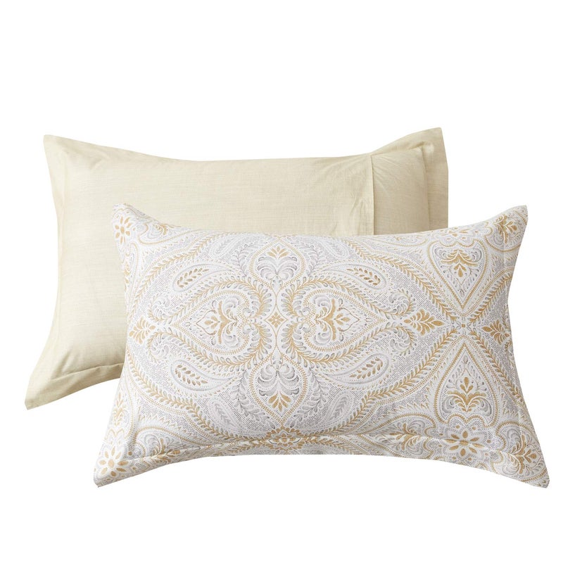 FADFAY Duvet Cover Set Queen Size Paisley Bedding 100% Cotton Ultra Soft Gold Classy Luxurious Bedding with Hidden Zipper Closure 3 Pieces, 1Duvet Cover & 2Pillowcases - Image 5